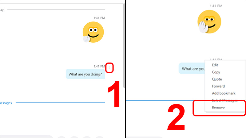 Chọn dấu 3 chấm sau tin nhắn cần xóa và nhấn Remove